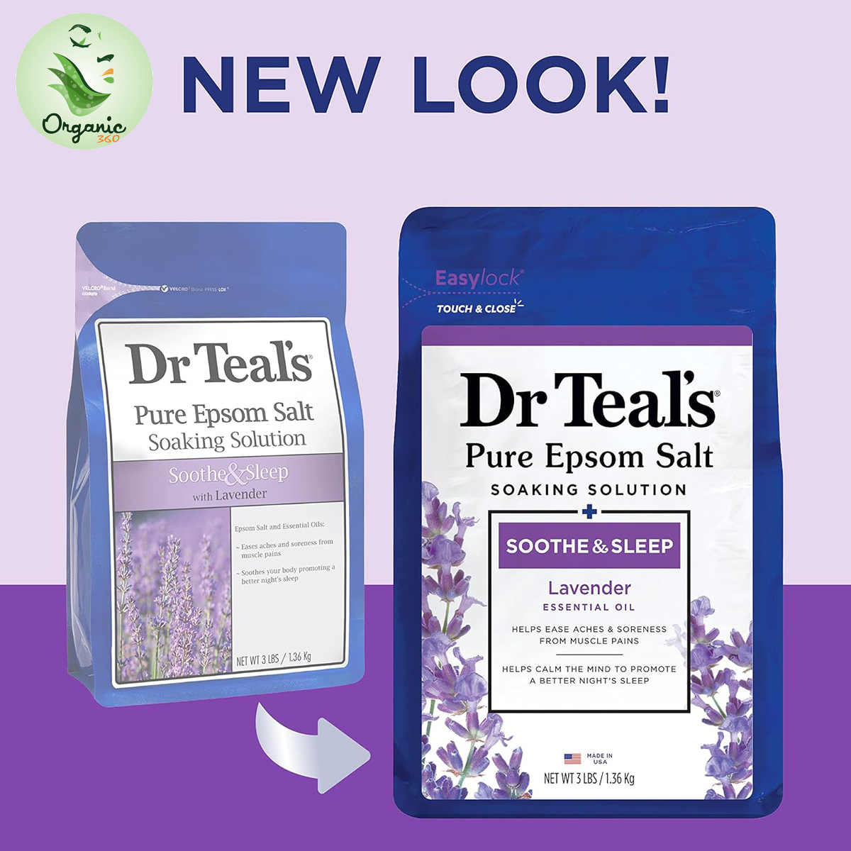Muối tắm Epsom salt hương lavender Dr Teal's tẩy tế bào chết 1.36kg