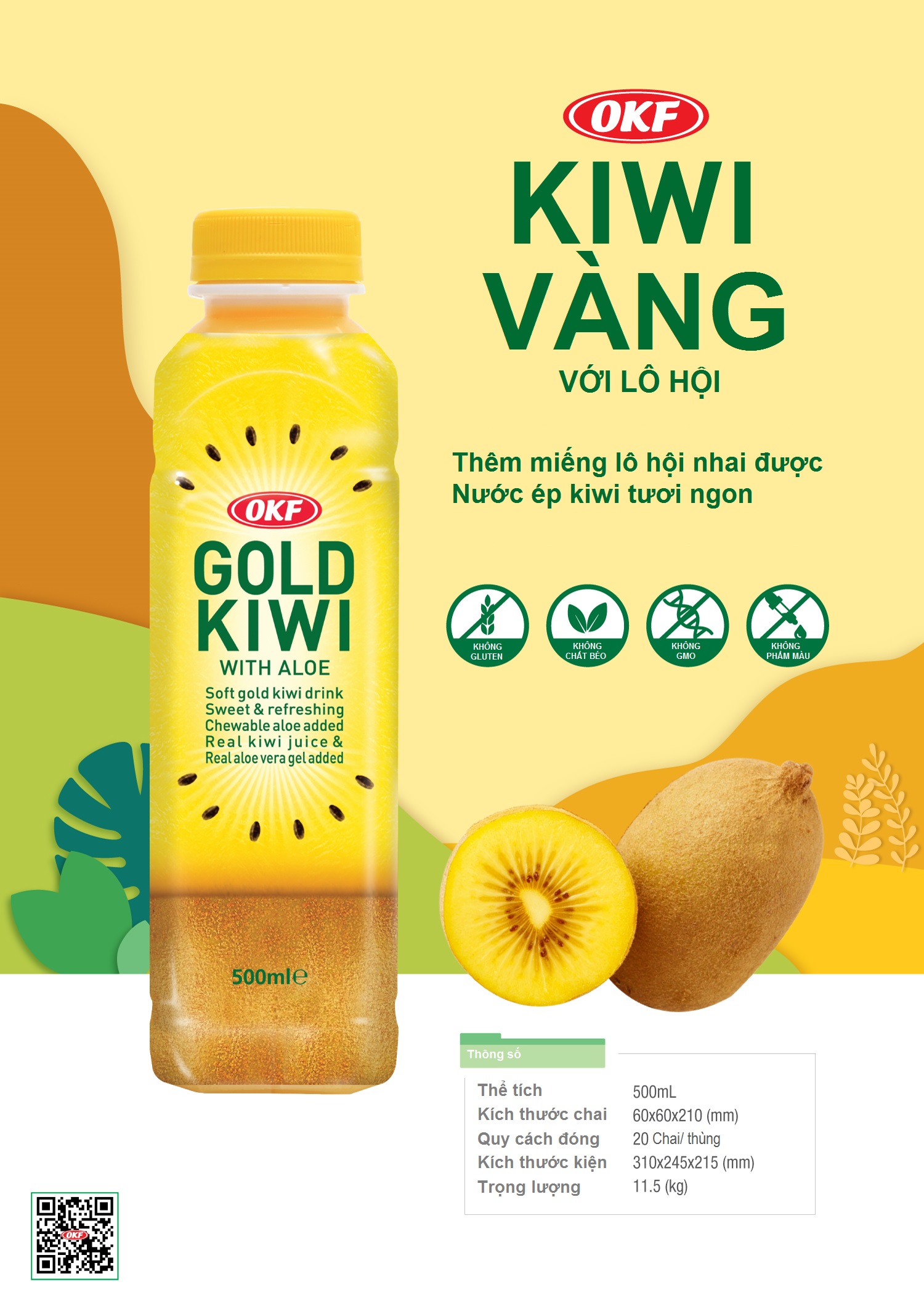 [HCM][THƯƠNG HIỆU OKF] NƯỚC KIWI VÀNG LÔ HỘI 500ml (1 CHAI)