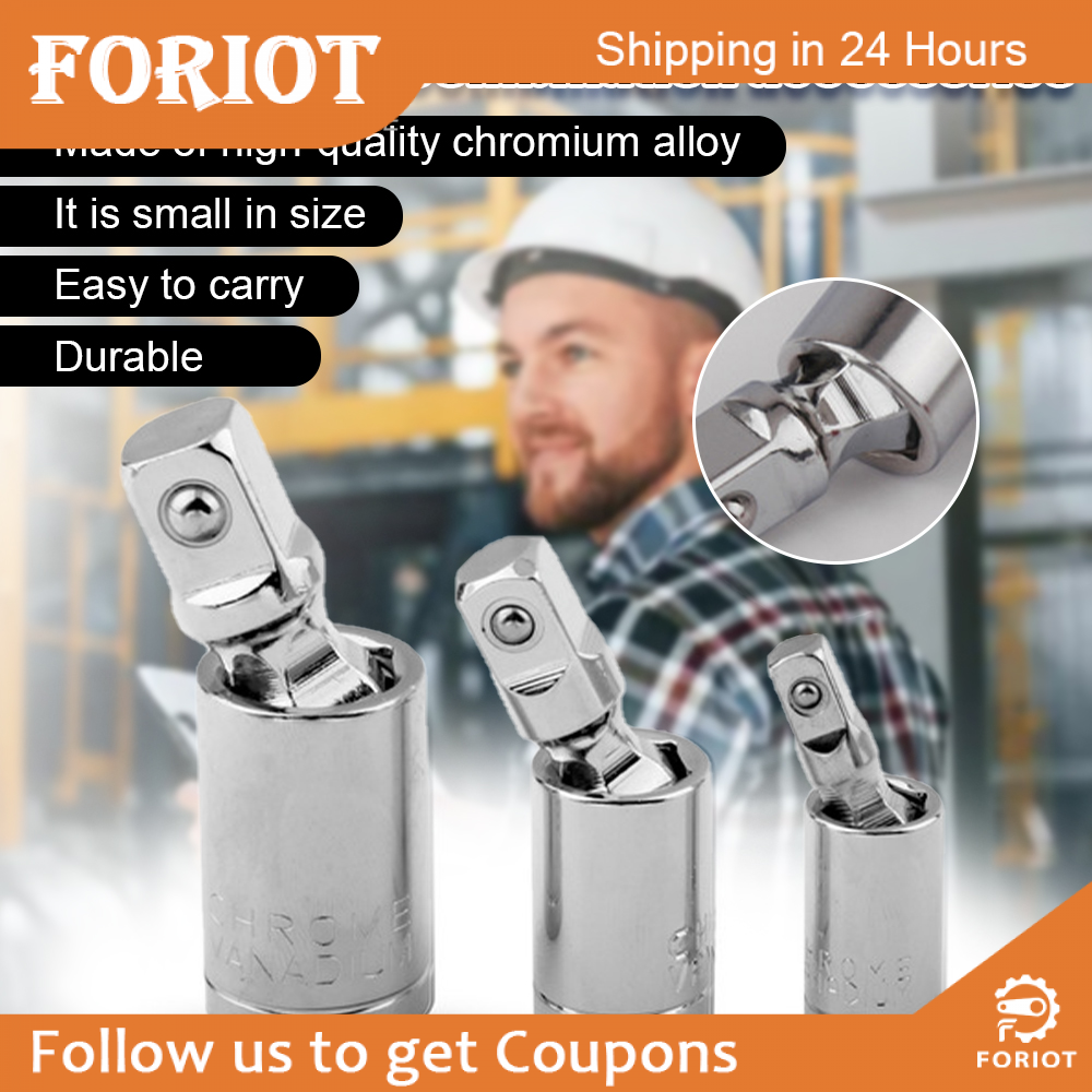 Foriot 1/4" 3/8" 1/2" Universal Joint Set 360 Deg Rotary Head Ratchet Angle Extension Bar Socket Adapter Bendable Adapter Socket Tools