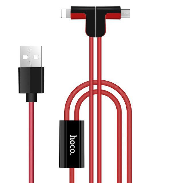 Cáp sạc 2 IN 1 HOCO X12 [ 2 đầu Lightning iPhone & Micro ]