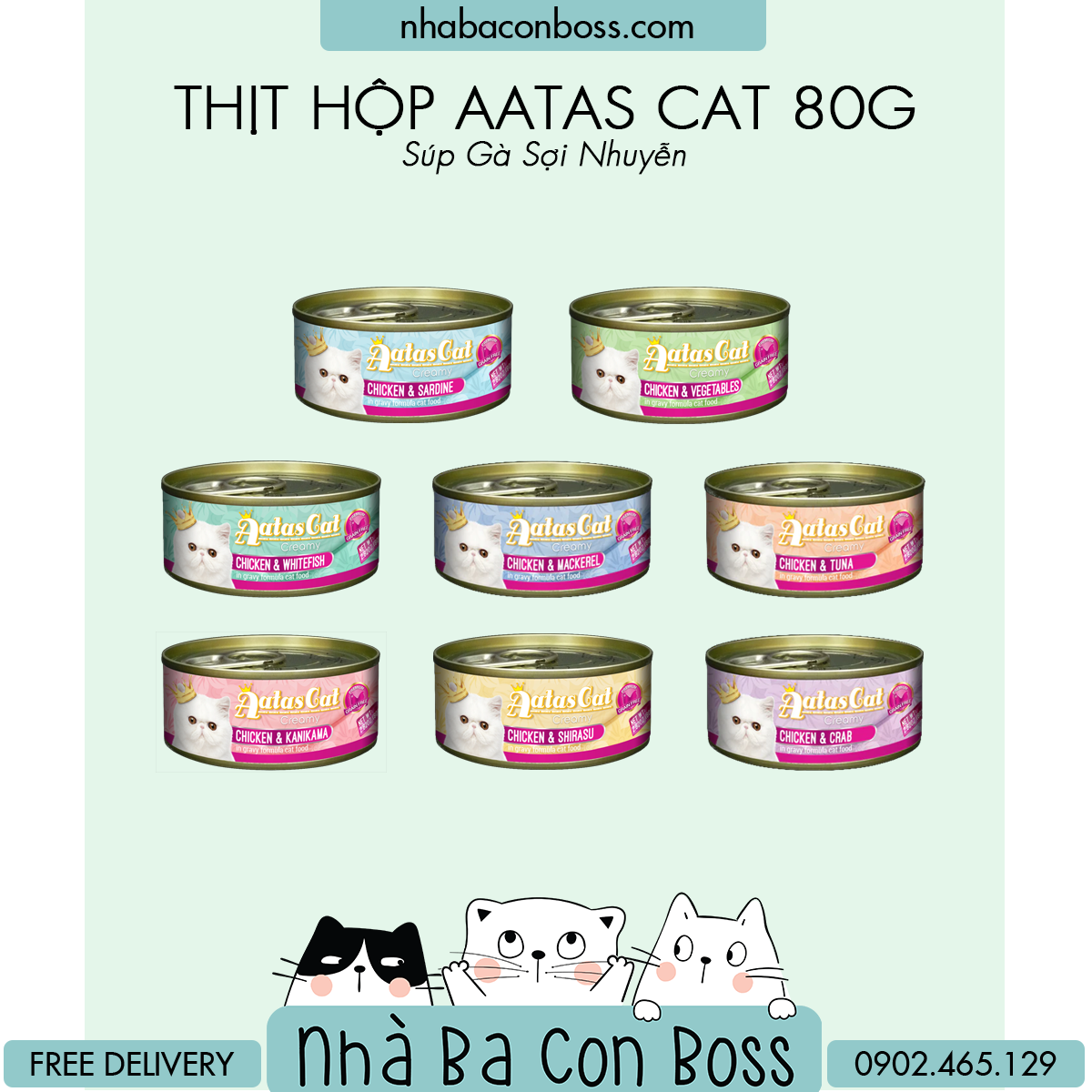 [Combo 6/12/24 Lon] Pate Aatas Cho Mèo Lon 80g