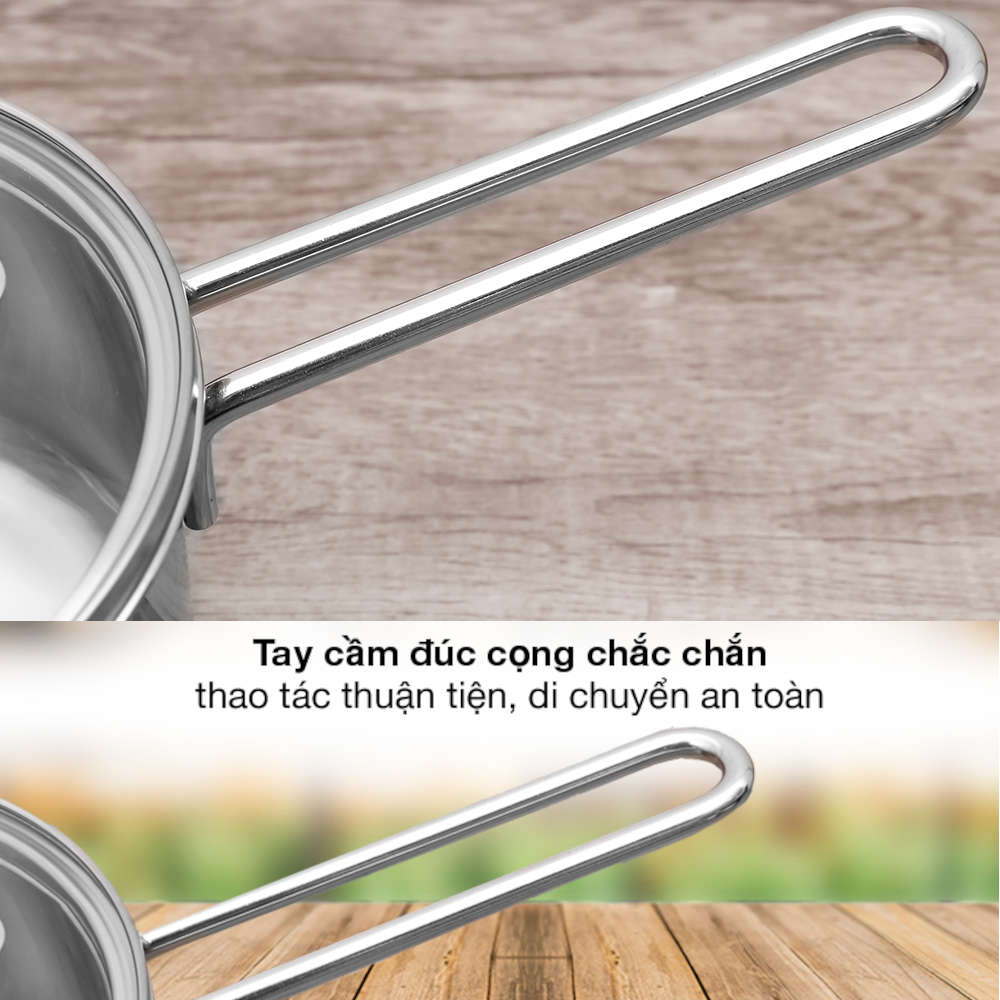 Quánh inox 304 Fivestar Plus 5 đáy vung kính FPQ165D001 size 16cm dùng bếp từ, hàng chính hãng bảo hành 25 năm