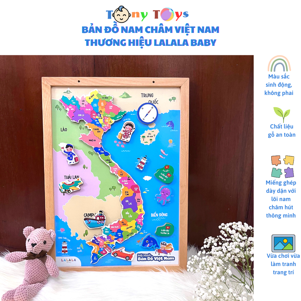 Bản đồ nam châm xếp hình Việt Nam Lalala baby chất liệu gỗ