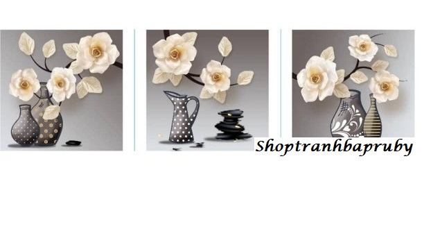 Tranh đính đá Bình hoa nghệ thuật (bộ 3) kích thước lớn ✅150×50 cm -️ VS235