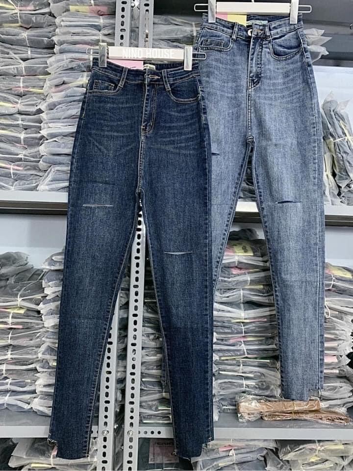 Jeans dài lưng cao co giãn rách PT