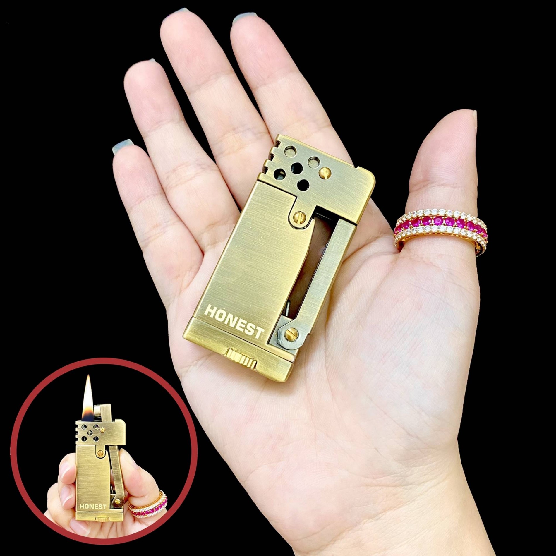 Bật lửa xăng đá chất liệu hợp kim đồng Honest 690 đánh lửa nhanh( xài xăng)