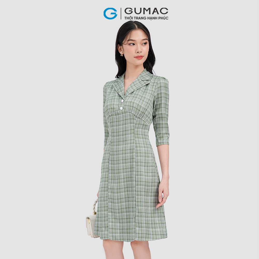Đầm caro nút bọc thời trang GUMAC DC10065