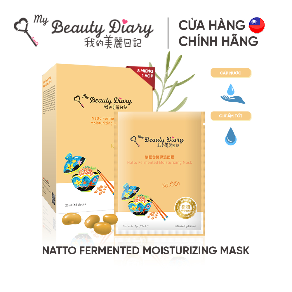 Hộp 8 miếng mặt nạ dưỡng trắng và dưỡng ẩm My Beauty Diary Taiwan Natto Fermented Moisturizing Mask Đậu nành 23ml/Miếng