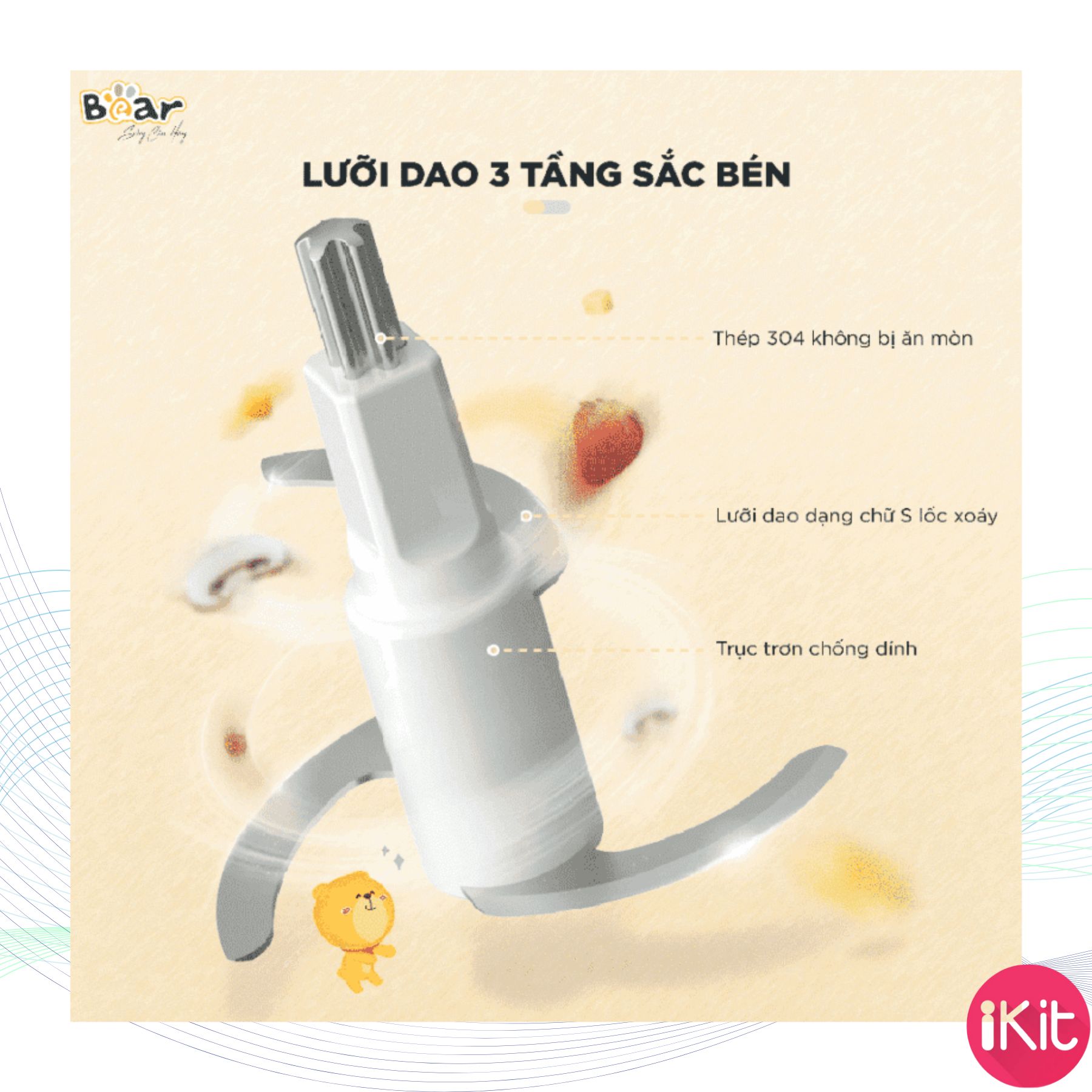 Máy xay thực phẩm mini Bear, công suất 200W, bảo hành 6 tháng