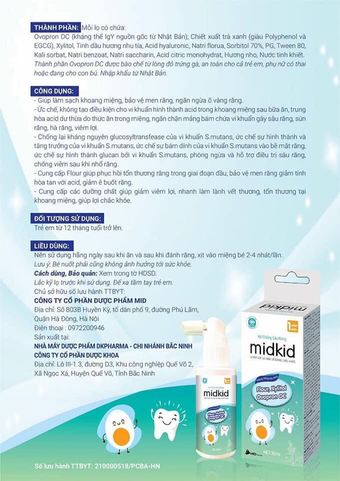 Midkid - xịt chống sâu răng cho bé