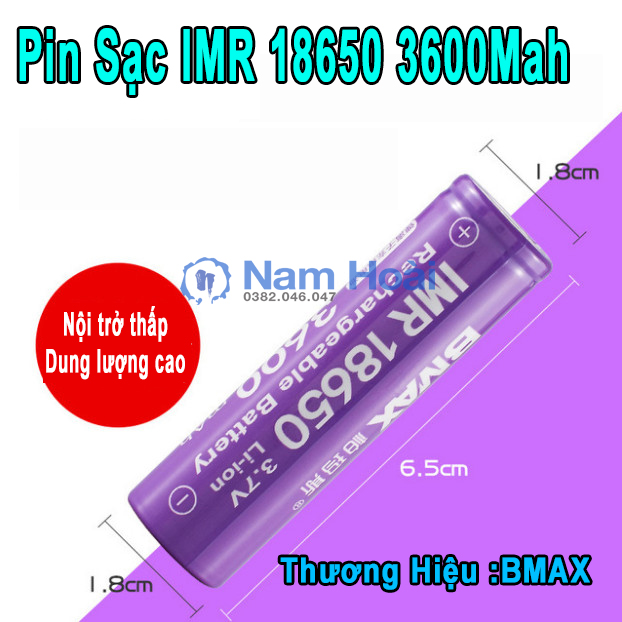 Pin BMAX 18650 3.7V Li-ion Dung Lượng 3600 mAh Có Mạch Bảo Vệ Chính Hãng