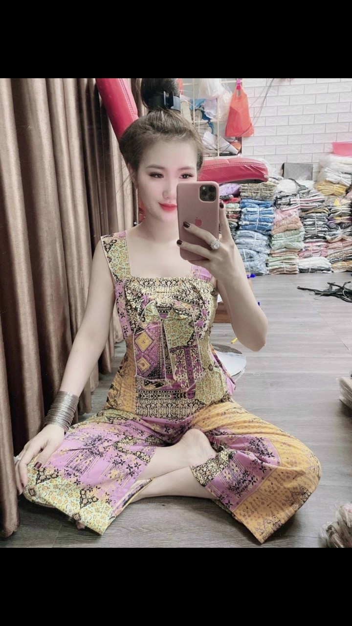 Sét bộ nữ lụa thổ cẩm cánh tiên nơ ngực-QH#setbolua