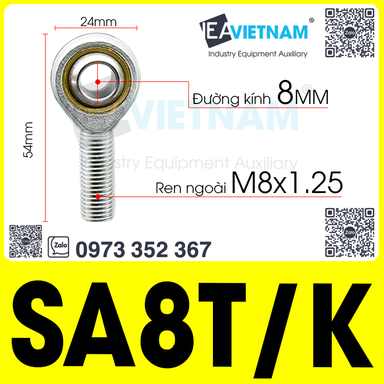 Vòng bi mắt trâu mm8 8mm sa 8 t/k ren ngoài ren thuận , phải