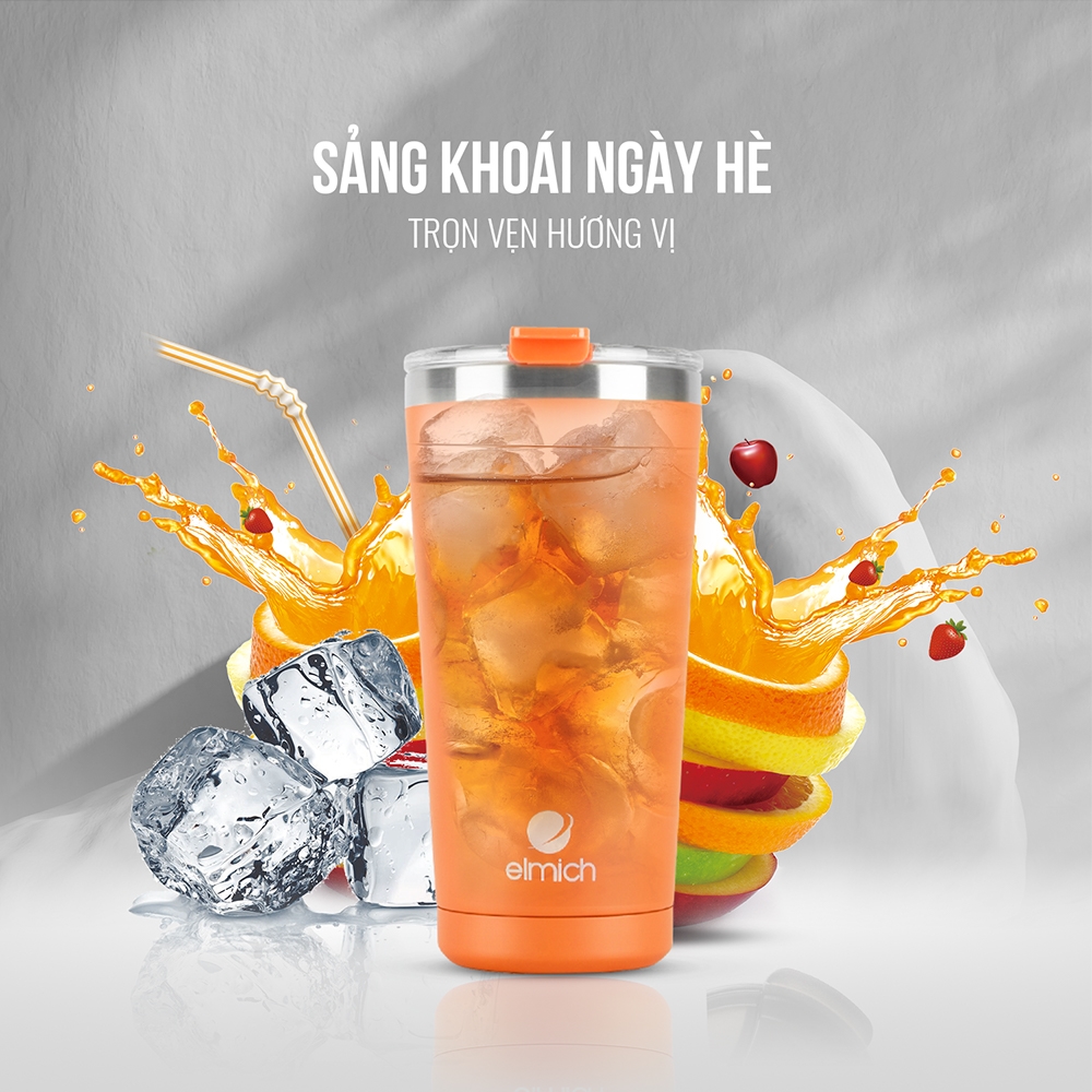 CỐC GIỮ NHIỆT ELMICH INOX 304 2243666 (Dung tích 580ml, Màu: Cam/Đen, Giữ nóng 8 tiếng lạnh 12 tiếng)