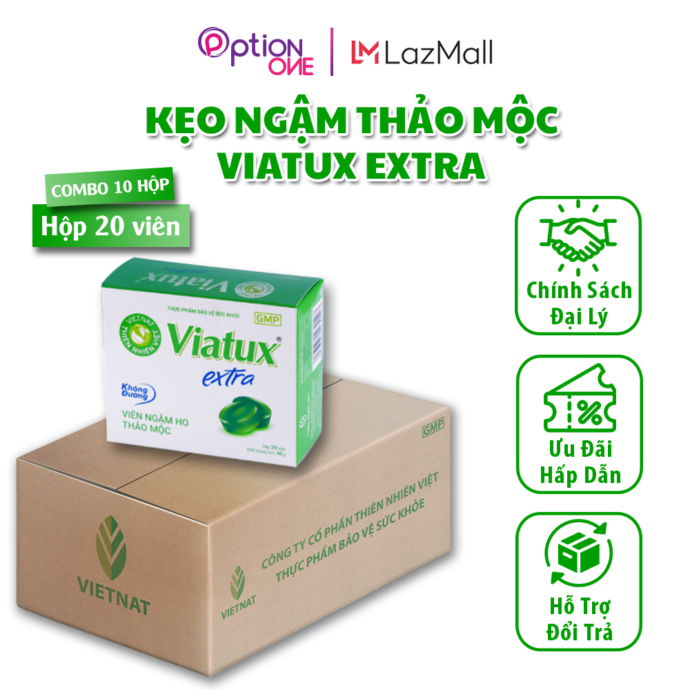 Combo 10 Hộp Kẹo Ngậm Không Đường Giảm Ho Khàn Tiếng Vietnat Viatux Extra