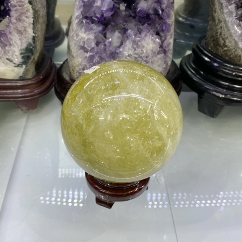 Quả cầu thạch anh vàng phong thủy, đá thạch anh