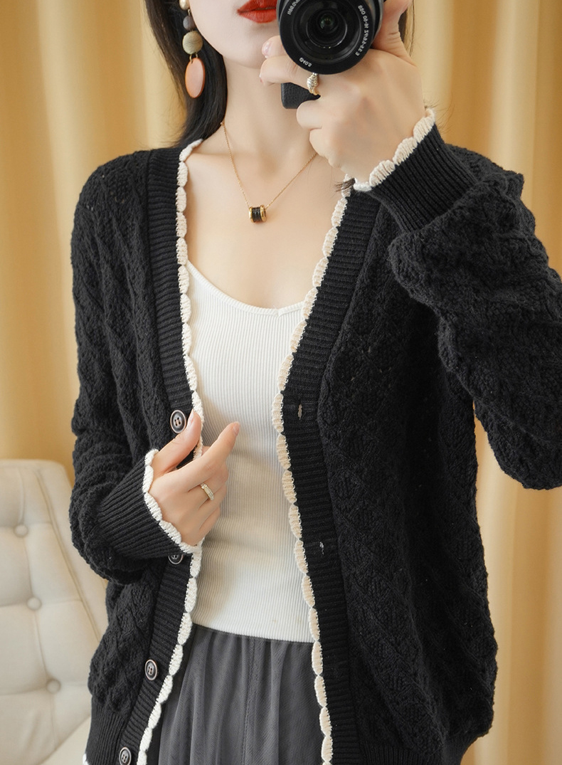 Áo Khoác Len Nữ Cổ V Cúc Cài