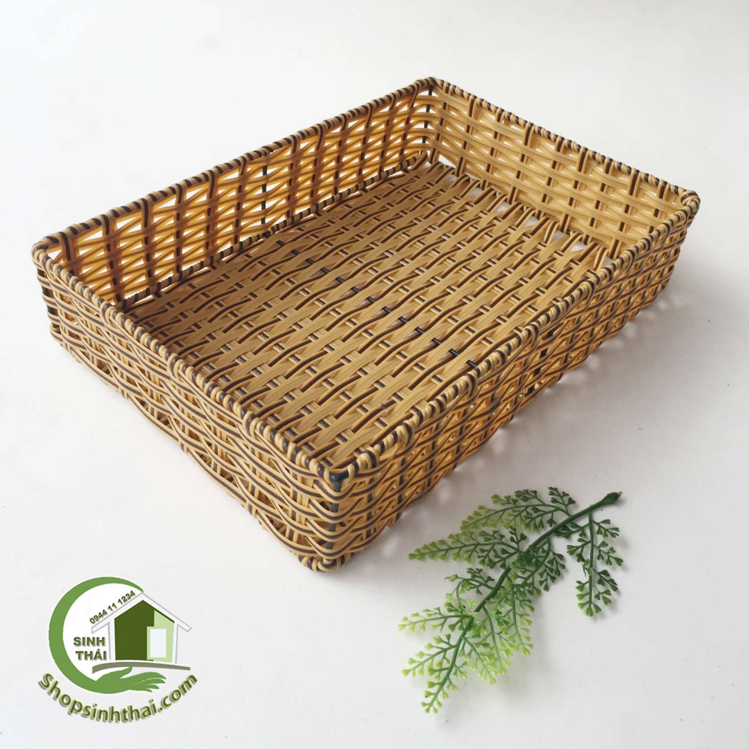 [HCM]Rổ  nhựa mây đan - khay nhựa giả mây hình chữ nhật - rổ lớn 30x20x6cm