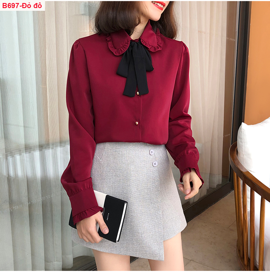 [HCM]B697- ÁO SƠ MI CỔ NƠ VIỀN BÈO NHẸ