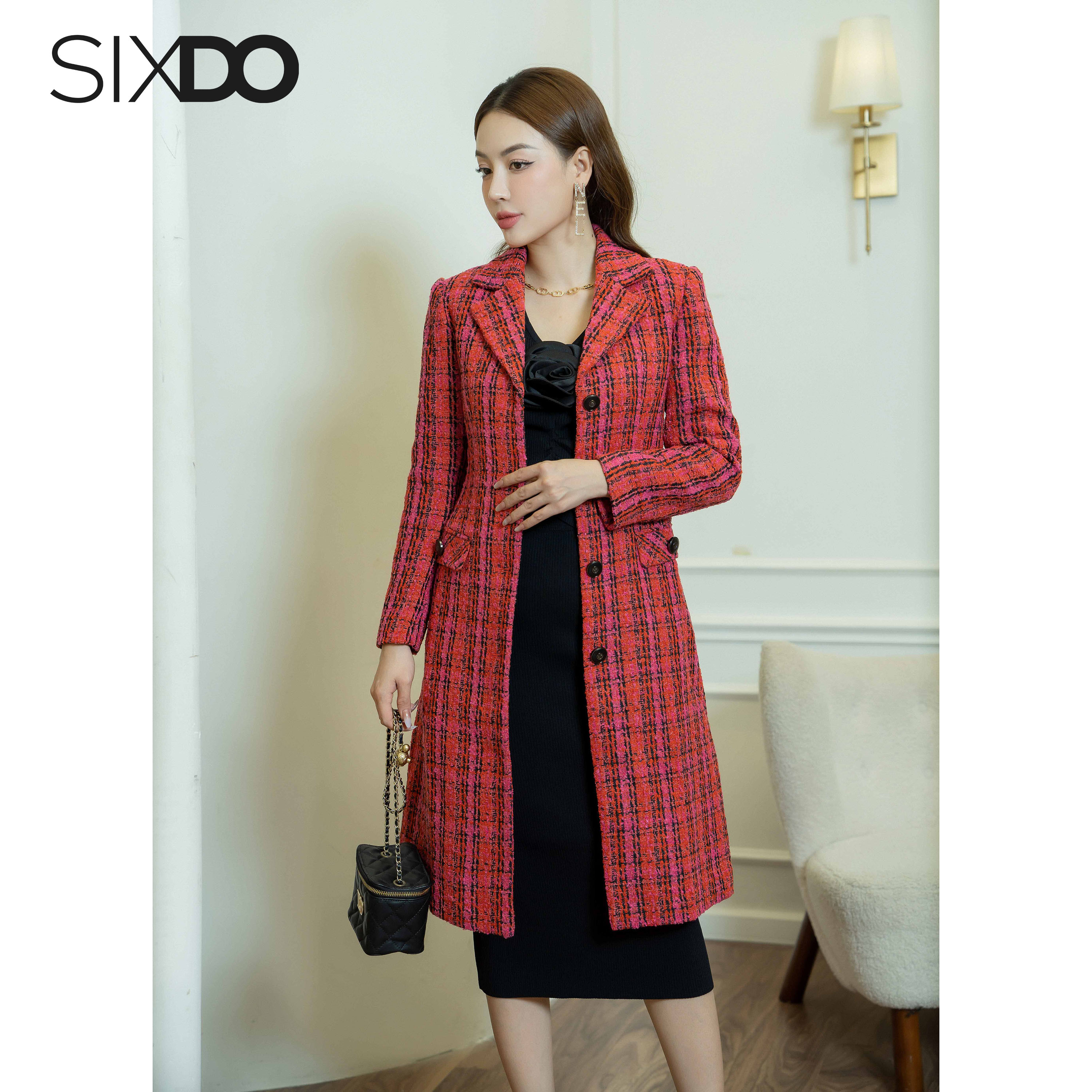 Áo khoác nữ dạ tweed dáng dài SIXDO
