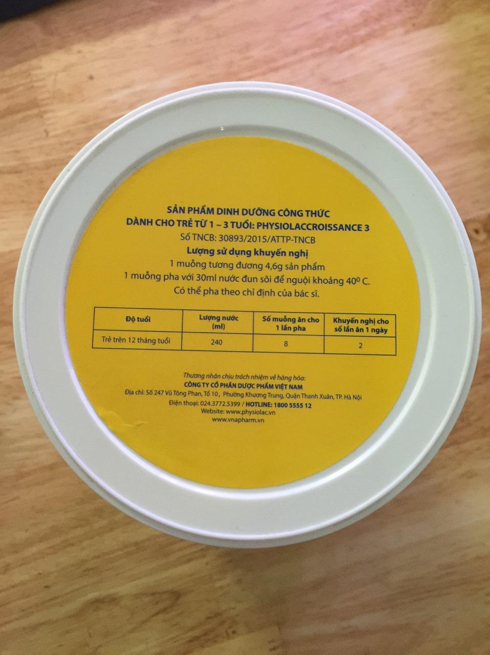 Sữa bột Physiolac Croissance số 3 lon 400g (dành cho bé 1 - 3 tuổi)