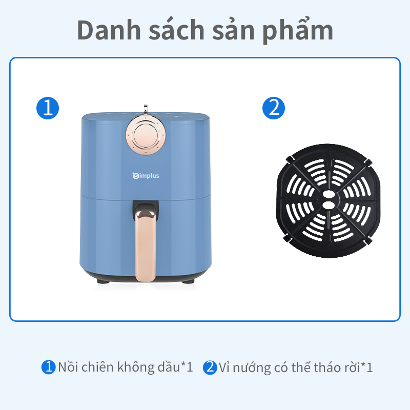 Nồi chiên không dầu Simplus 5L, dung tích lớn chiên nướng đa năng không dầu mỡ, nồi chiên tiện lợi kèm vỉ nướng - bảo hành một năm chỉ đổi không sửa KQZG004