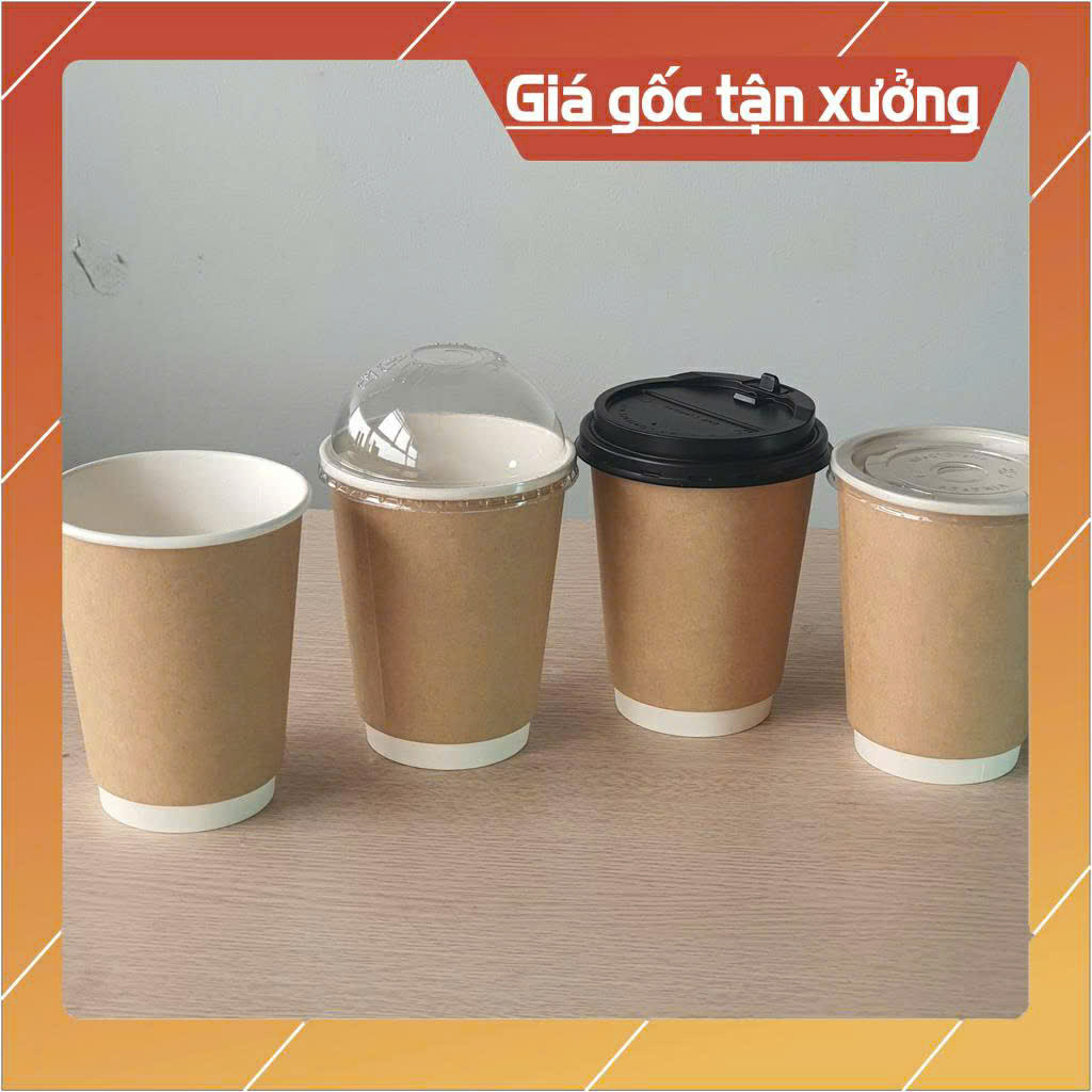 Ly Giấy Cốc giấy Kraft có nắp 280ml đựng cafe Mang Về 8oz 25 cái