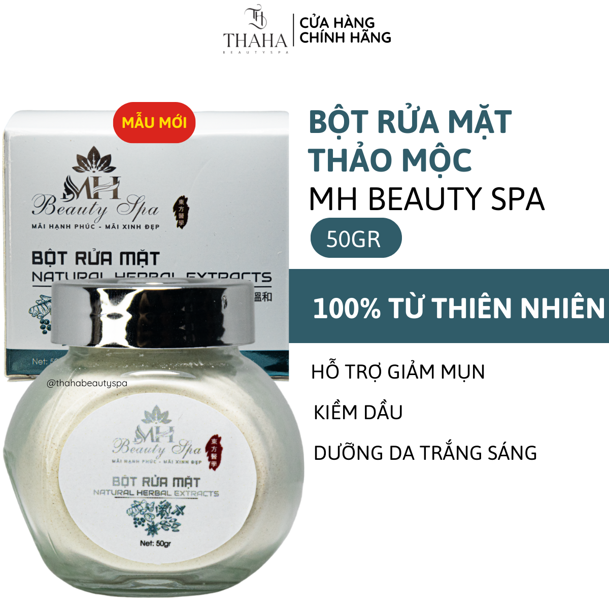 Bột rửa mặt MH Beauty Spa 100g, Bột rửa mặt thảo dược thiên nhiên trắng da, tái tạo da, giảm nhờn dầu