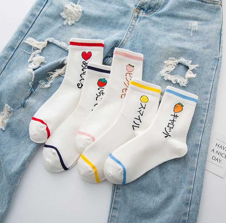 Set 5 Đôi Tất Vớ Cao Cổ Hoa Quả JP