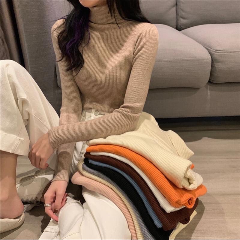 Áo len nữ  tăm cổ lọ mềm mịn ôm dáng xinh