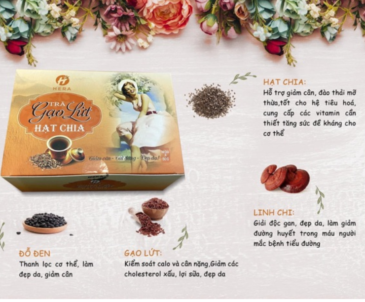 Combo Trà Gạo Lứt  Hạt Chia Giảm Cân - Trà giảm Cân Hera Plus [kèm video]