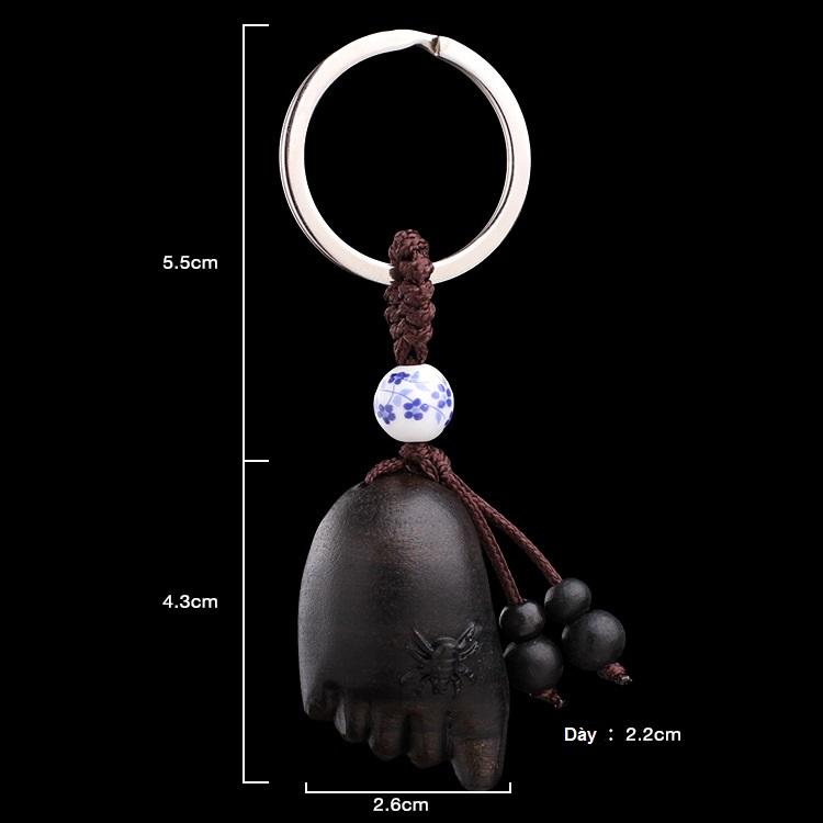 Móc Khóa Gỗ Đen Khắc Thủ Công Hình Bàn Chân Phật