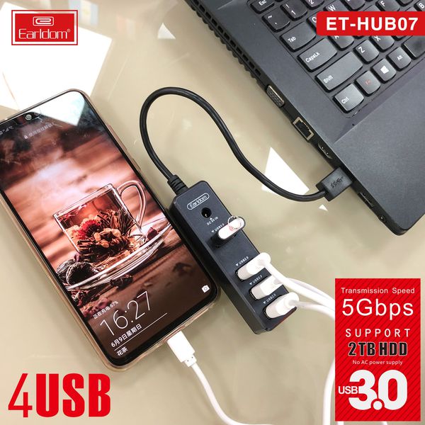Ổ Cắm USB Earldom HUB - 07 (Hỗ Trợ 3 Cổng USB 2.0 và 1 cổng USB 3.0)