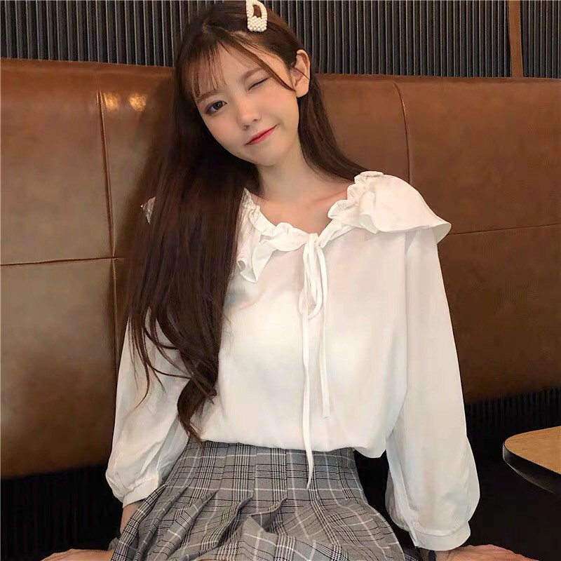 Áo Kiểu Hot Trend Thu Đông Tay Dài Cổ Bèo Cổ Điển Xinh Xắn TTSA0743