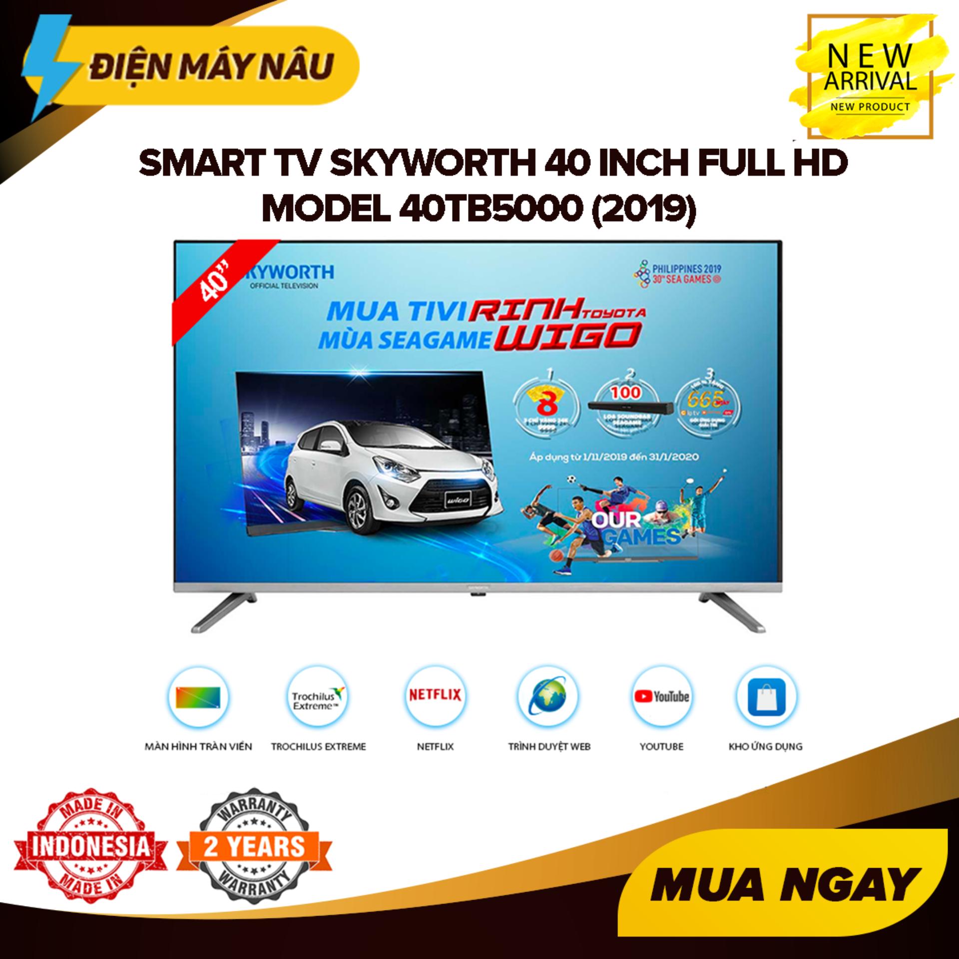 Smart TV Skyworth 40 inch Full HD - Model 40TB5000 (2019) Tràn viền, Hễ điều hành Lunix, Youtube, Kết nối với điện thoại - Bảo Hành 2 Năm