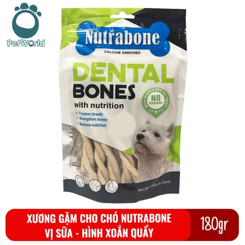 Xương cho chó vị sữa Nutrabone 180gr hình xoắn quẩy - Xương gặm sạch răng cho chó