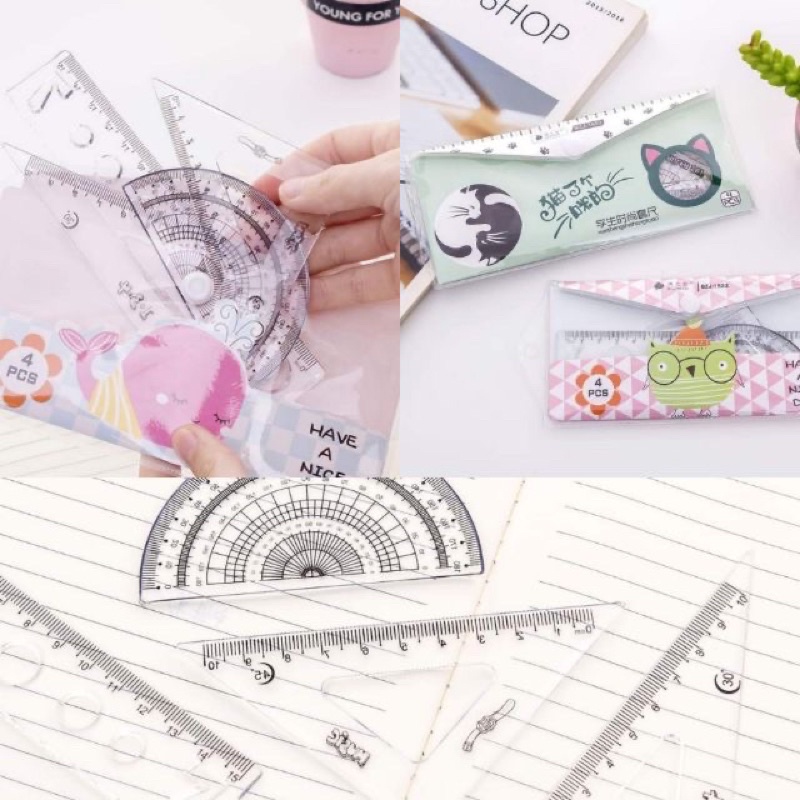Bộ ê ke thước kẻ 4 chi tiết 20cm