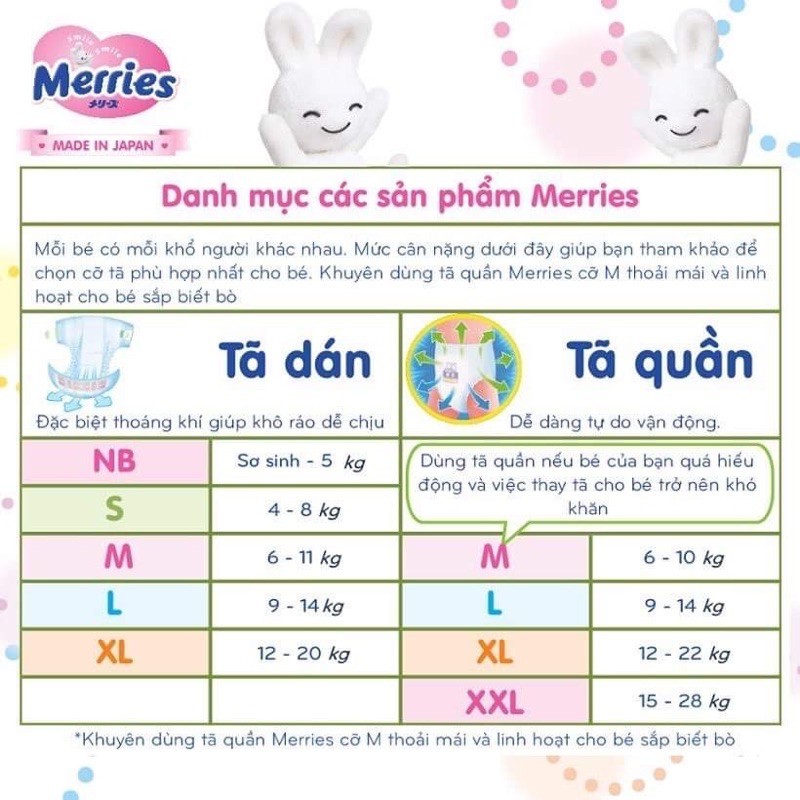 [Chính hãng] [Có sẵn] Bỉm Merries nội địa Nhật cộng miếng NB/S/M/L/XL