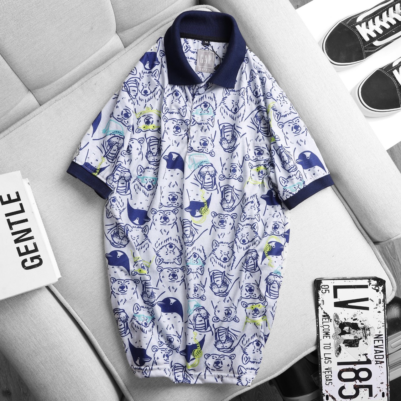 Áo thun nam ngắn tay polo có cổ vải thun cotton giáng sinh xám