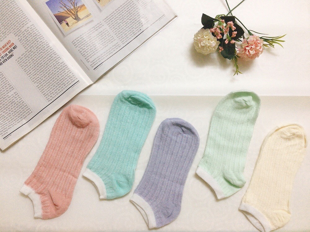 Tất cổ ngắn trơn basic Secret Charm, chất thun tăm dày dặn viền trắng dễ thương basic -TC01
