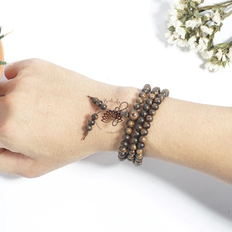 Vòng Tay Trầm Hương 108 Hạt Trầm Sánh Chìm Việt-Chuỗi Tràng Hạt-Vòng Phong Thủy-6 7 8 mm- FREESHIP