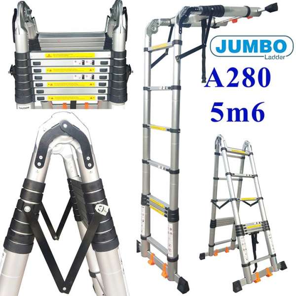 Thang nhôm rút chữ A cao cấp Jumbo A280 - 5.6M