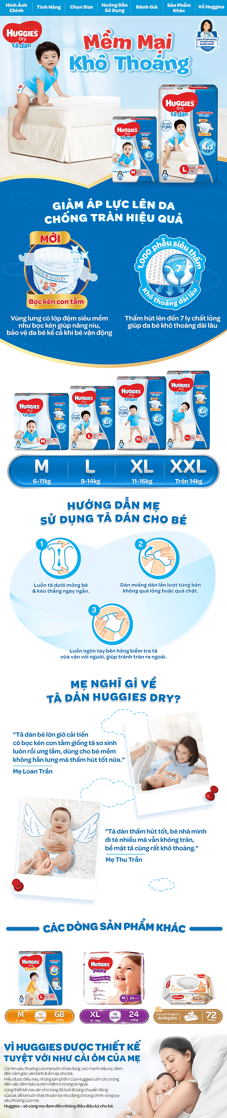 Tã/bỉm dán Huggies dry super jumbo M76 (Bọc kén con tằm)-Gói 76 miếng (Cho bé từ 6-11kg)