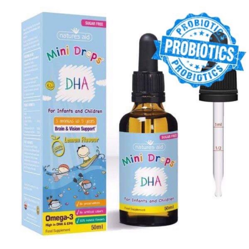 Mini drops cho bé của Natures Aid (sắt, vtm D3, Dha, Multi tổng hợp,immune tăng đề kháng)