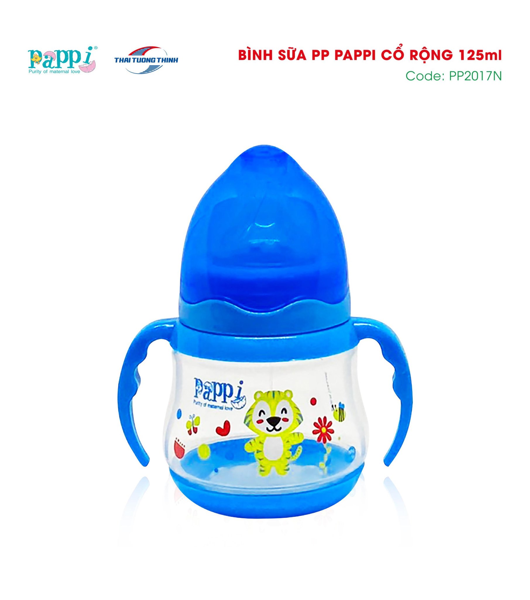 Bình Sữa cổ rộng tay cầm Pappi 150ml Thailand