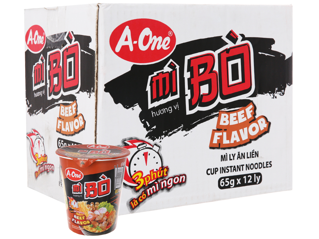 Thùng 12 ly mì A-One hương vị bò 65g