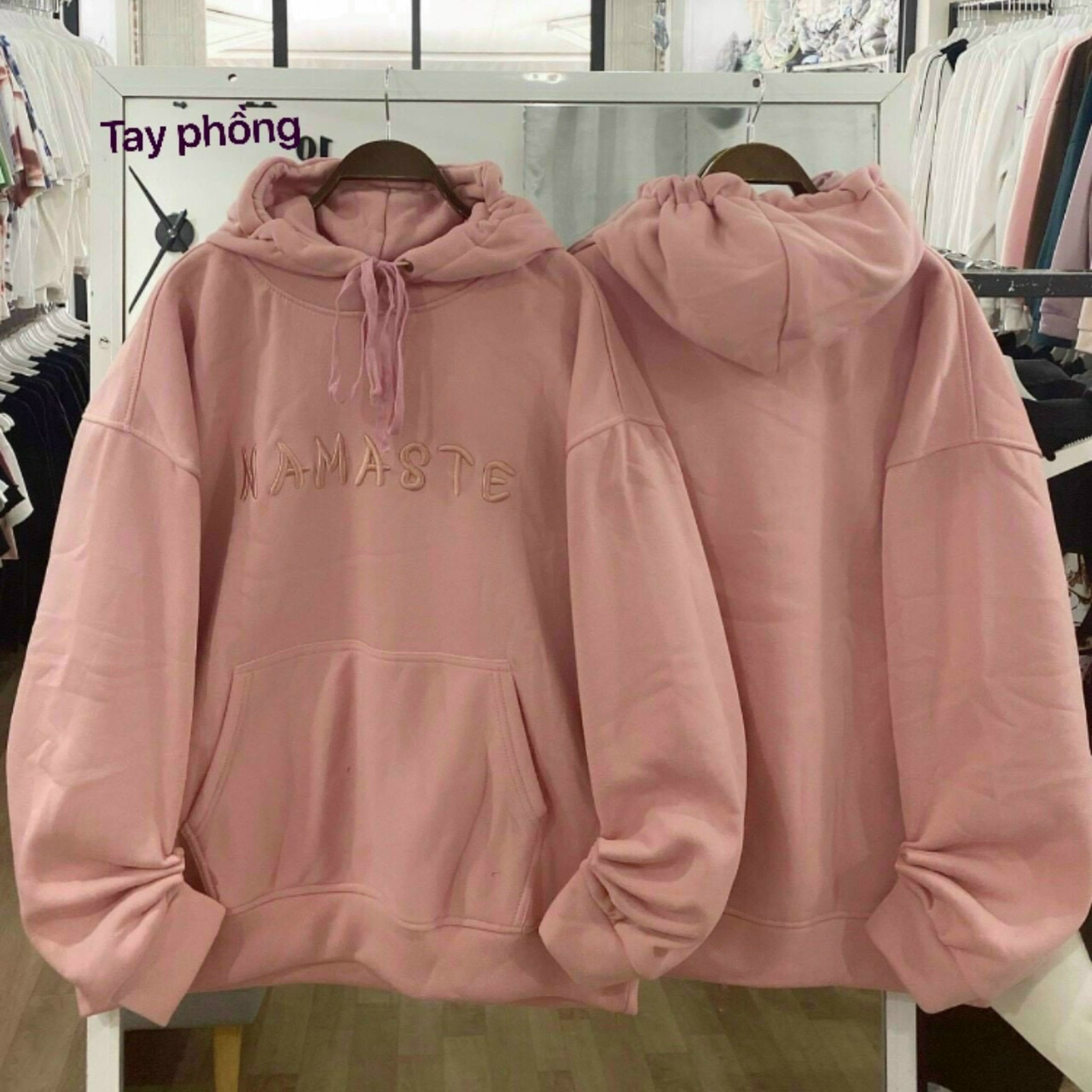 Áo Hoodie Nỉ Ngoại Hàng Bán Chạy Tay Phồng Thêu Chữ, Hoodie NAMASTE Form Rộng Thoải Mái, Áo Khoác Hoodie Cute, Áo Khoác Hoodie Cute, Áo Khoác Hoodie Có Túi Trước