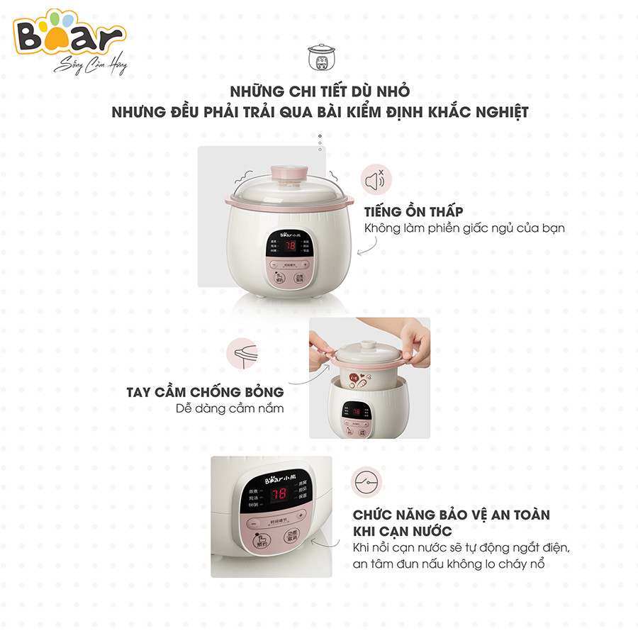 Nồi nấu chậm Bear 0.8 lít SUBE001 - Bản Quốc Tế [ Chính Hãng ]