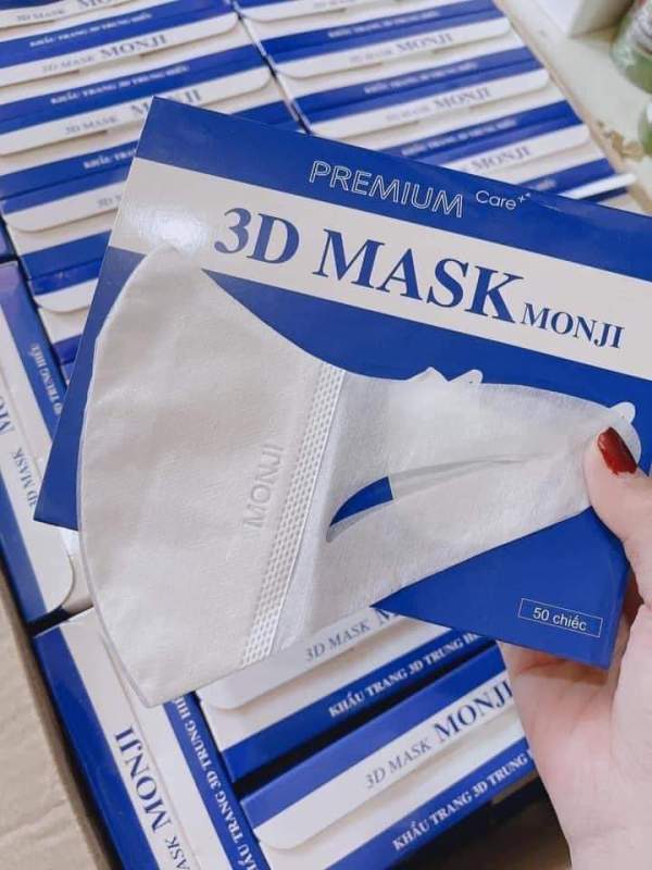 Khẩu trang 3D Mask MONJI hộp 50 cái kháng khuẩn, có logo tem niêm phong, đạt tiêu chuẩn ISO và kiểm định Bộ Y Tế cao cấp