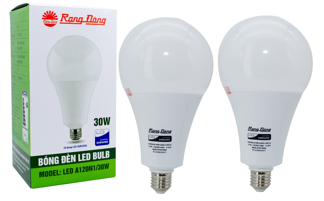 Bộ 2 Bóng đèn LED Bulb tròn Rạng Đông 30W E27 ChipLed Samsung